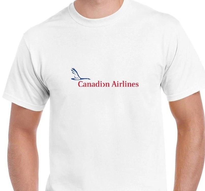 Canadian Airlines Red Blue Logo Canada Aviation White Cotton T-Shirt 4XL