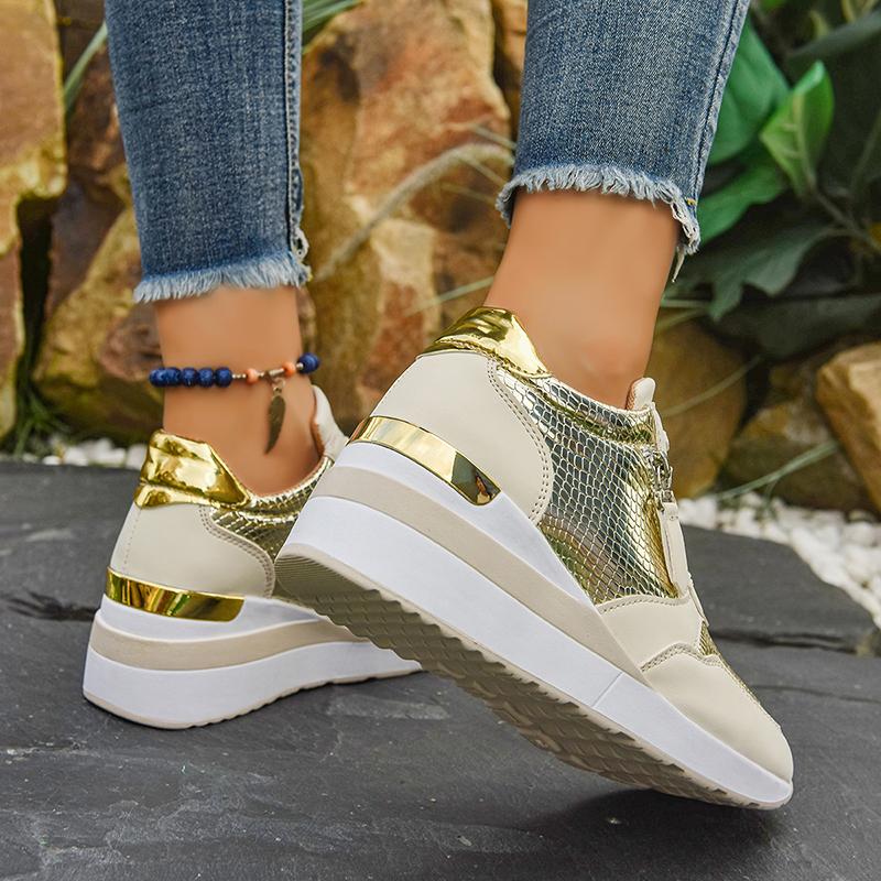 Fashion Gold Silver Wedge Sneakers for Women Lightweight Non Slip Casual Sports Shoes Woman Comfort Thick Sole Walking Shoes Plus Size