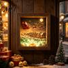 Wooden Landscape Ornament Christmas Snowy Night Light Picture Frame, Vintage Frame 3D Mini Lighted Shadow Box Lamp, Desktop Atmosphere Decor