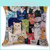 Many Cats Cozy Cushion Cover Plant Print Silk Material Bedside Decoration