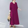Retro Cotton and Linen V-neck Loose Long Sleeved Dress