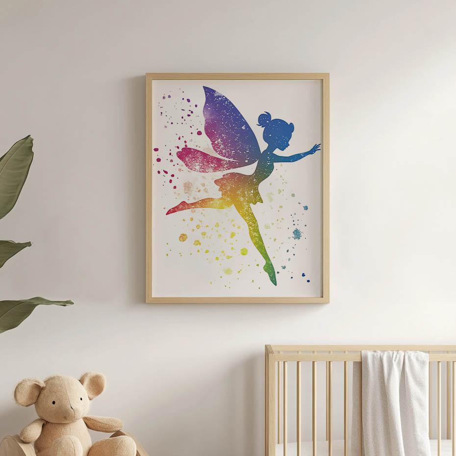 Poster Fairytale Fairy In Rainbow Colors Poster Fairytale Fairy In Rainbow Colors, 50X70 Cm, Frameless, Premium Canvas On Stretcher