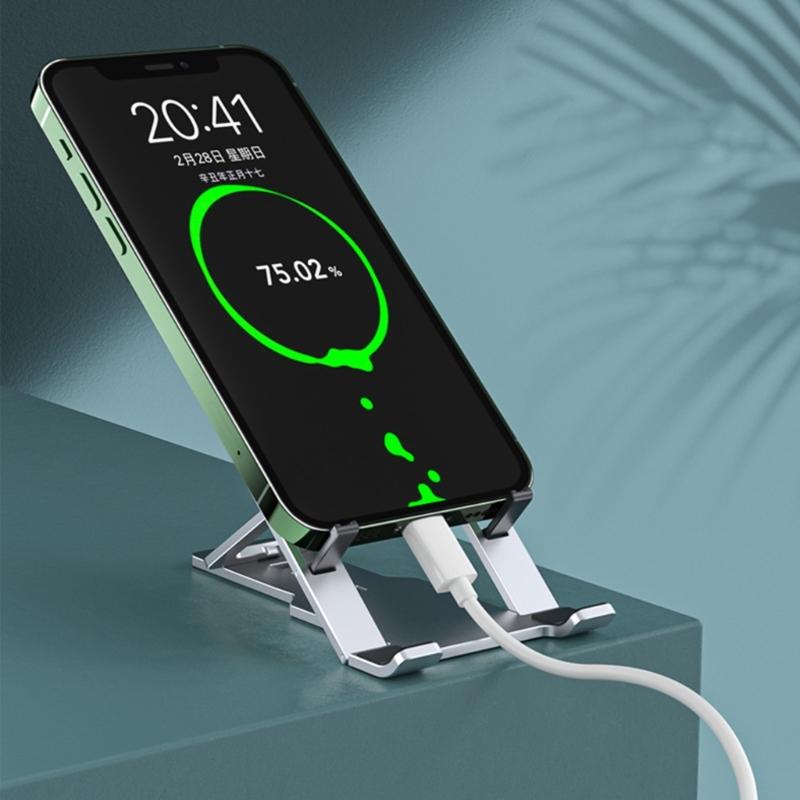 Adjustable Aluminum Folding Stand With Slip proof Silicone Pad For Smartphones Tablets 4-12Inch Easy Viewing