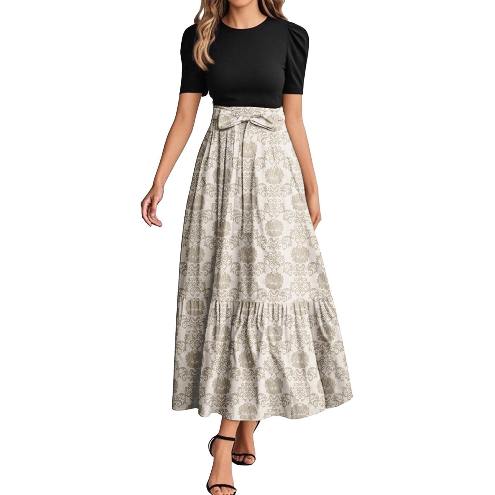 

Женское модное повседневное платье с коротким рукавом и круглым вырезом с цветочной вышивкой, элегантное, темпераментное S бежевый