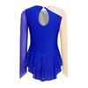 Girls Figure Skating Dance Dress: Long Sleeves Finger Holes Keyhole Back Mesh Patchwork Shiny Rhinestones Asymmetrical Hem
