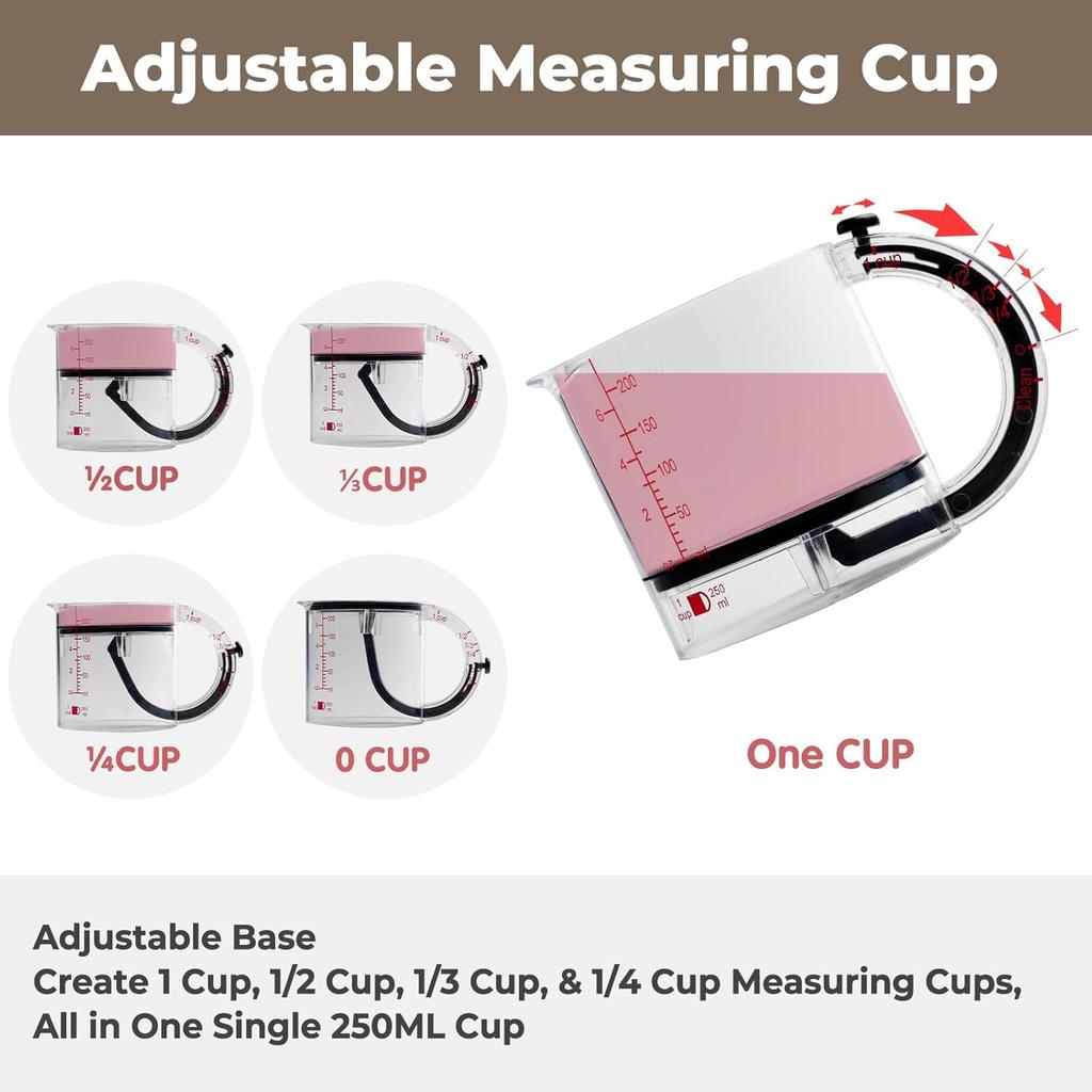 Four in one adjustable measuring cup with scraper type sealing base, multifunctional cup measuring cup