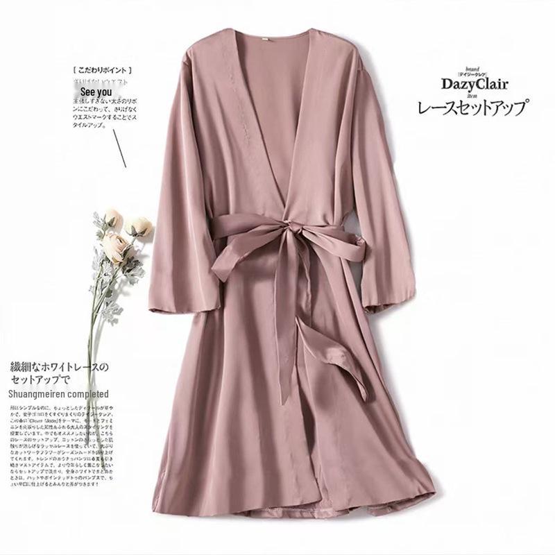 Women's Ice Silk Robe: Elegant, Sexy, and Thin Pajamas for Spring and Autumn.