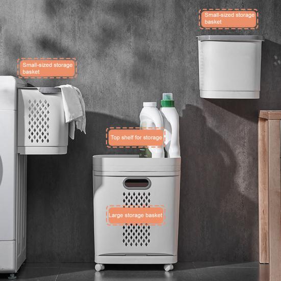 Yousheng 2-Tier Rolling Laundry Hamper Dirty Clothes Hamper Cart with 3 Detachable Baskets Wheeled Laundry Basket for Laundry Room Bathroom