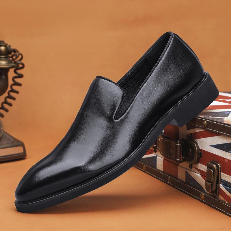 Men s 2025 Summer Pointed Toe Slip-on Leather Shoes - Business Casual Wedding Shoes 47 чёрный