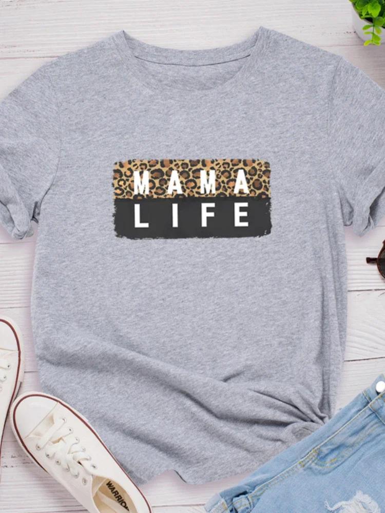 Leopard Mama Life Print Women T Shirt Short Sleeve O Neck Loose Women Tshirt Ladies Tee Shirt Tops Clothes Camisetas Mujer