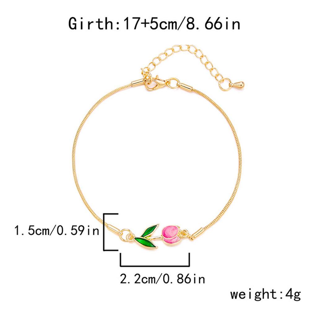 Koreanische Leichte Luxus Tulpenblumen Armbänder Für Frauen Elegante Bunte Emaille Florale Handgelenkketten Armband Hochzeit Party Schmuck