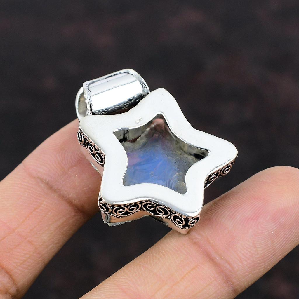 Milchiger Opal Rohanhänger 925 Sterling Silber Anhänger Handgemacht Vintage Anhänger Wunderschöner Stern Anhänger Echter Edelstein Anhänger Geschenk für Sie
