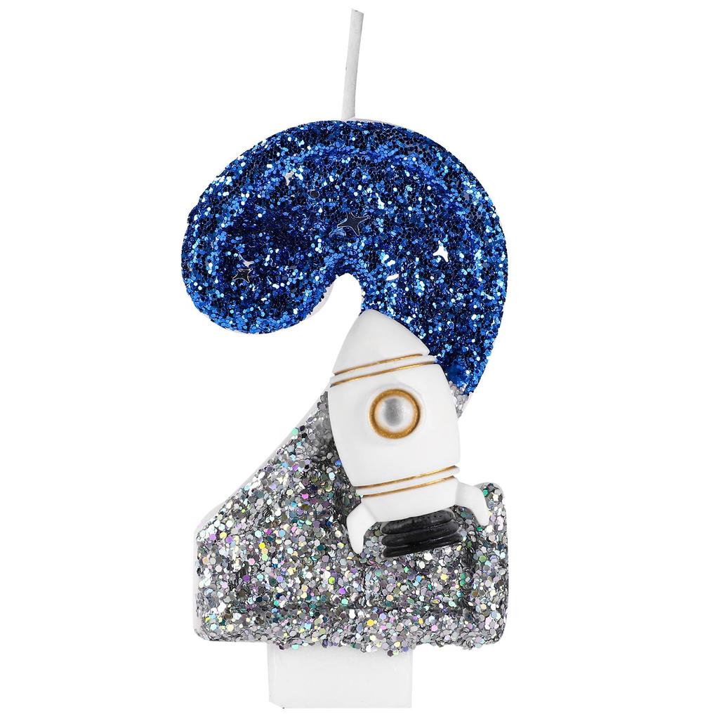 Spaceship Astronaut 0-9 Universe Sparkler Candle for Birthday Cake Boy, Topper for Party Decorations Anniversary Celebrations