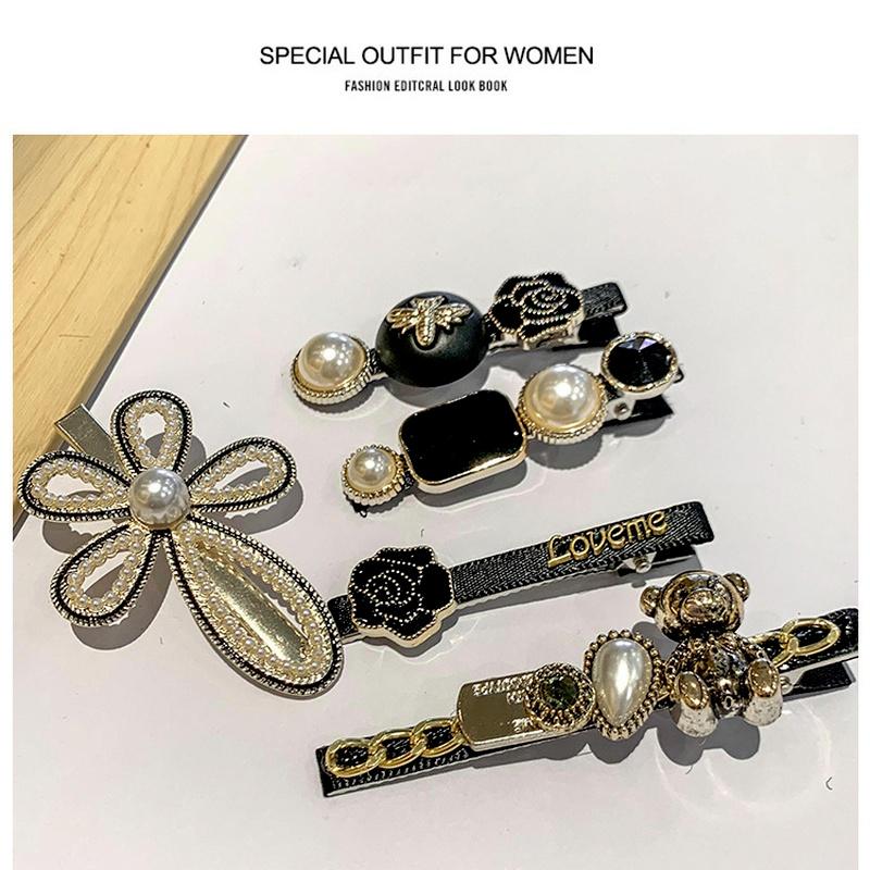 5Pcs Neue Retro Haarnadeln Set Feder Perle Haar Clip für Frauen Geometrische Kristall Barrettes Mädchen Haar Zubehör