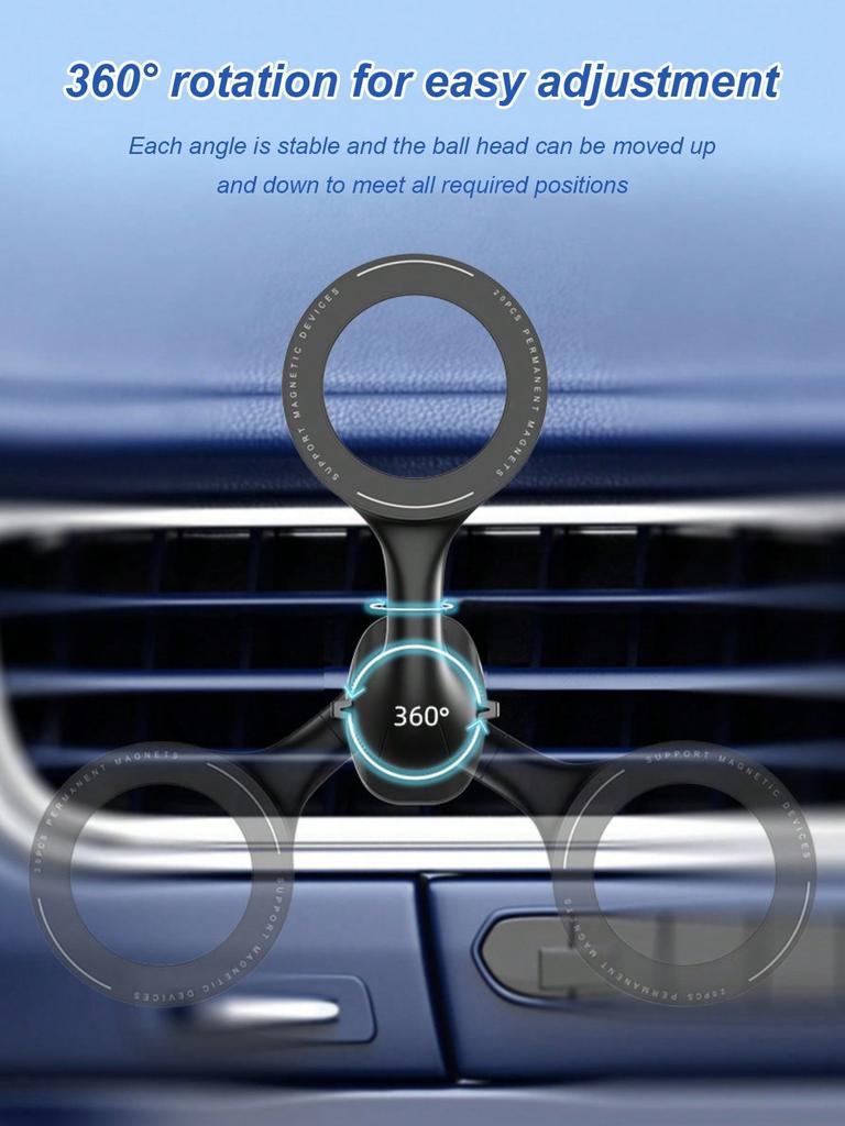 Magnetic Car Phone Holder-Adjustable Ball Joint, 360° Rotation, Strong Neodymium Magnet & Built-in Magnetic Ring, Universal Fit