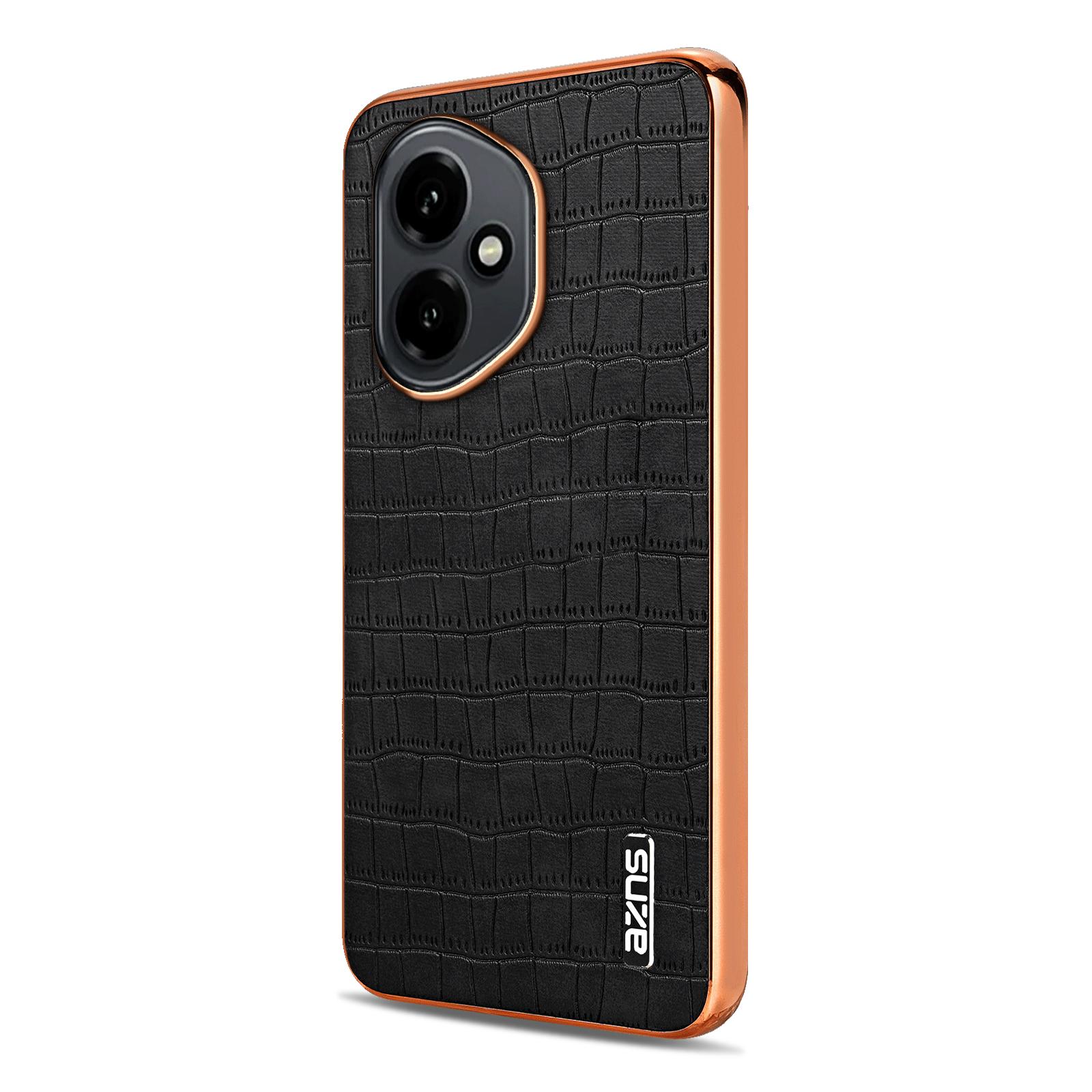 

AZNS For Honor 400 5G (Global) Case Electroplating Crocodile Texture PU+TPU Phone Cover Black