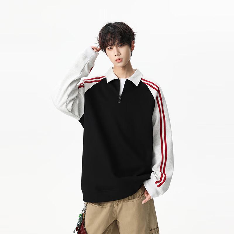 TOM ADAM Men's American Style Color-Block Half-Placket Sweatshirt