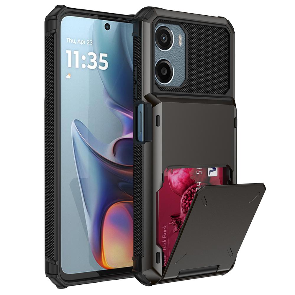 For Motorola Moto E15 4G Case PC+TPU Dual Layer Back Phone Cover with Card Holder