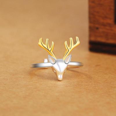 Kreativer goldener Weihnachtsrentier Sterling Silber Damenring