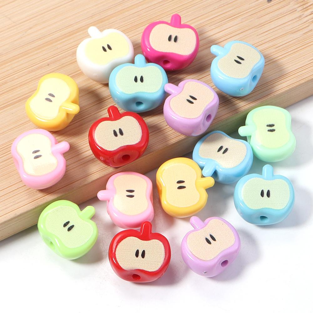 10pcs/lot Colored Half Apple-Shape Acrylic Beads Loose Spacer Bead For Jewelry Making DIY Charms Phone Chains Bracelet Accessory