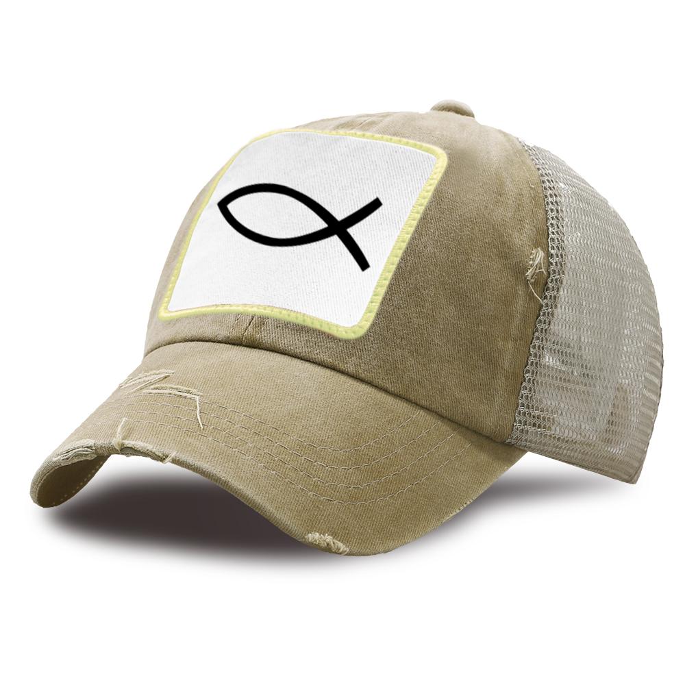 JESUS FISH Print Harajuku Trucker Hat Men Cotton Breathable Mesh Baseball Breathable Caps Women Summer Outdoor Snapback Hat