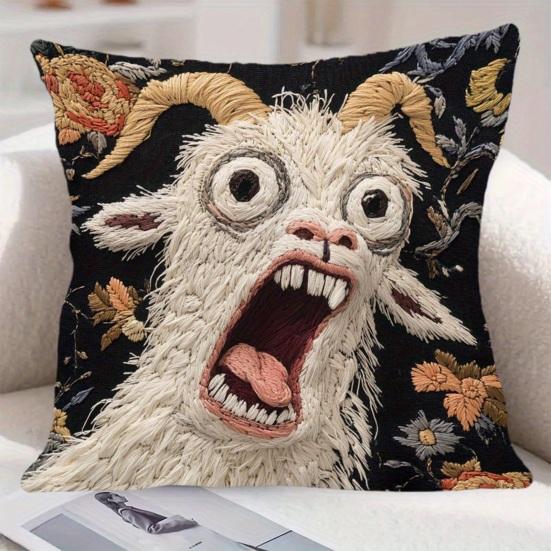 Screaming Goat Cushion Cover Decorative Throw Pillow Cover Removable Washable Goat Pillowcase for Home Farmhouse Sofa Bedroom Decor