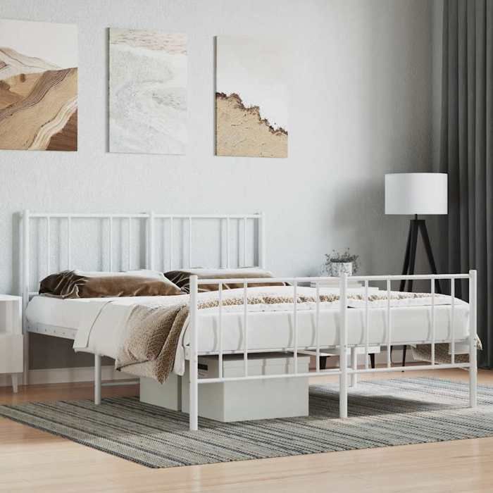 VidaXL Metal Bed Frame with Headboard-Footboard White 140x200cm 352548