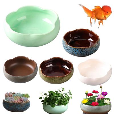 Lotus Bowl Planter Large Opening Ceramic Lotus Flowerpot Glazed Goldfish Bowl Bonsai Bowl Lotus Pot for Hydroponics Plants Daffodil