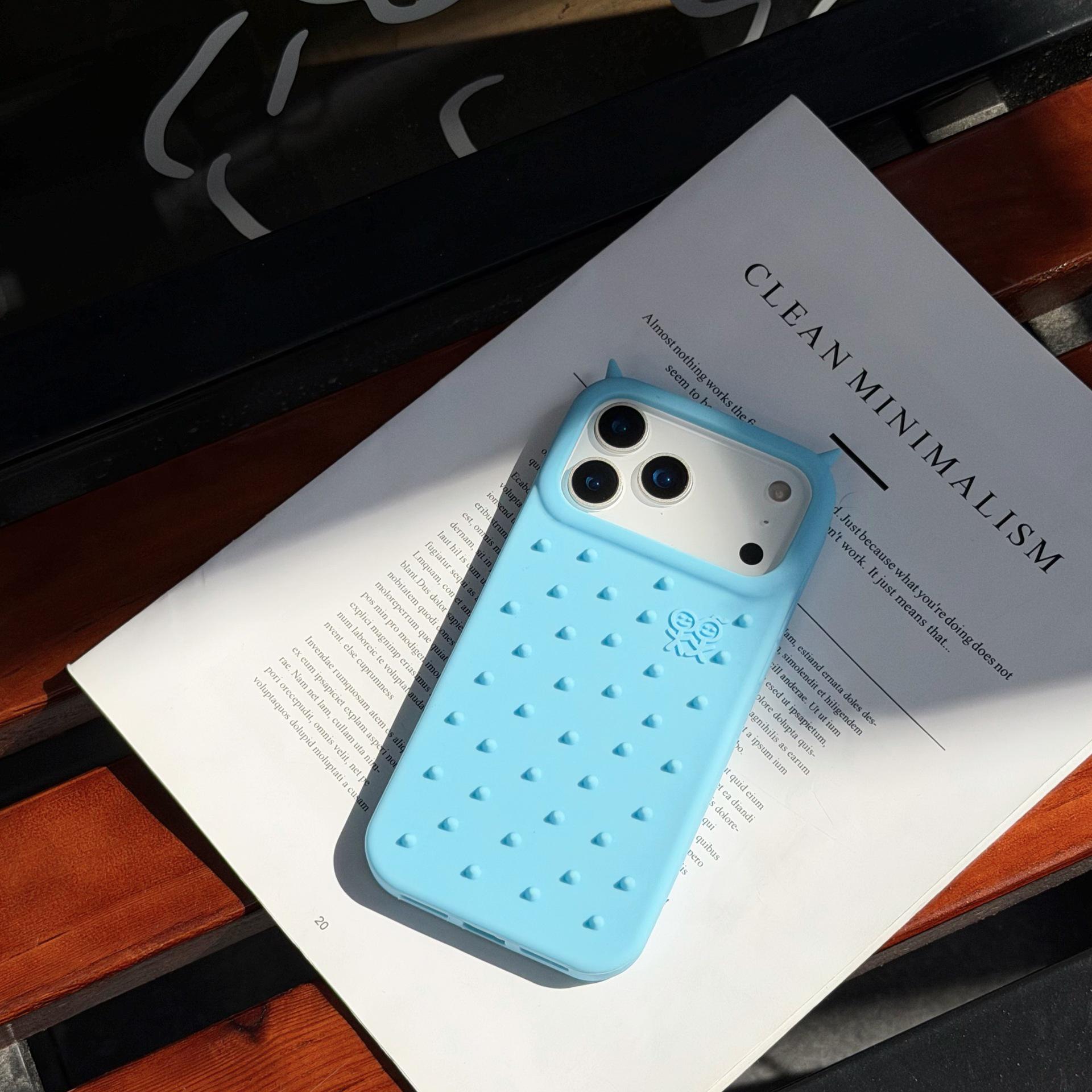 

Unzip Spiky Devil Horns Phone Case for Apple 16 & 17 Pro Max, Macaron Color 13/14/15 iPhone 16 синій