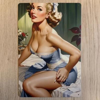 Décor Mural Côtiers 2D Acier Inoxydable Panneau Fille en Maillot de Bain avec Trous Pré-percés