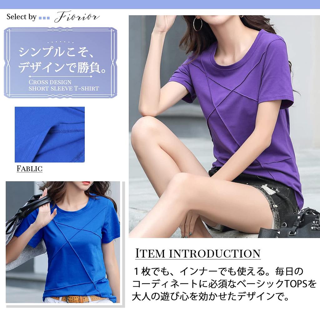 to Short Cut and Crew Line Round x M [Fiorior] [Comfortable wear] Women's T-shirt, Sleeve, Sewn, Neck, Plain, Design, Clean, Cotton, U-neck, Neck,