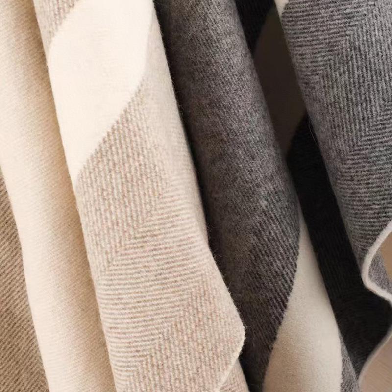 Wool Plaid Shawl Cape: Women's Warm Tassel Scarf for Spring, Autumn, Winter