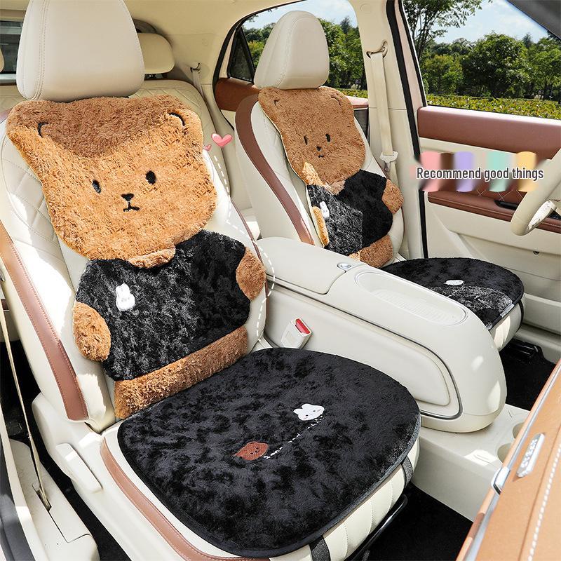 Winter Plush Car Seat Cushion - Cartoon Bear & Rabbit Design