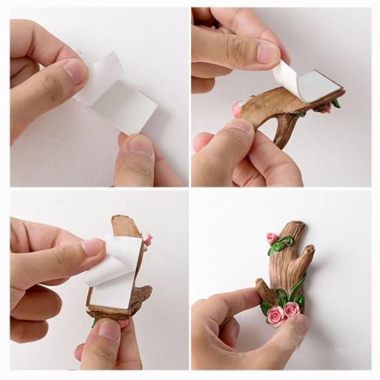 1 Pair Wall Art Hooks Key Hanger Decorative Hooks with Adhesive Resin Flowers And Tree Trunk Hooks for Hats Bags Towels Bedroom Entryway