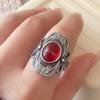 925 Sterling Silver Rings for Women Couple Minimalist Handmade Retro Red Big Stone Ring Fine Jewelry Gift Prevent Allergy