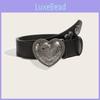 Solid Color Retro Summer Punk Leather Belt With Heart Snap Closure Trendy Look
