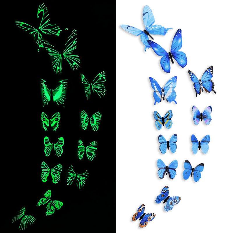 12PCS luminous butterfly wall sticker modern style 3D luminous sticker home decoration sticker