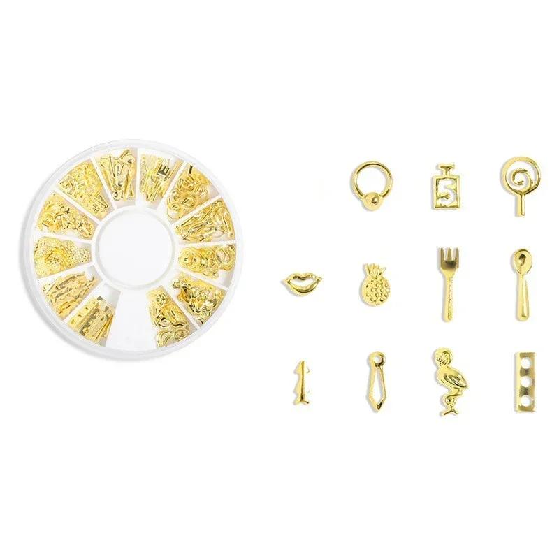 12 Grids Gold Star Moon Nail Art Charm 3DMetal Nail Rhinestones for Acrylic Nails Decoration Jewelry Making DIY Crafts Supply