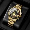 3pcs/set, Fashion Men's Business Watch, Casual Stainless Steel Quartz Wristwatch, Golden Necklace, Bracelet And Wristwatches Set
