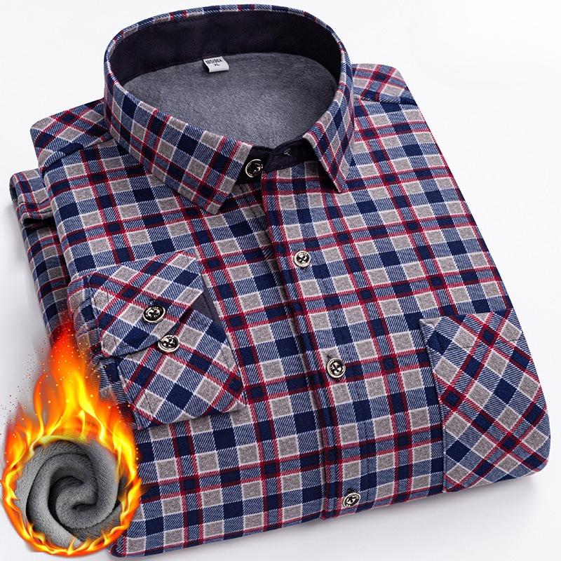 Men's Plaid Long-Sleeve Shirt, Thickened and Non-Iron, Perfect for Casual or Business Wear in Autumn and Winter
