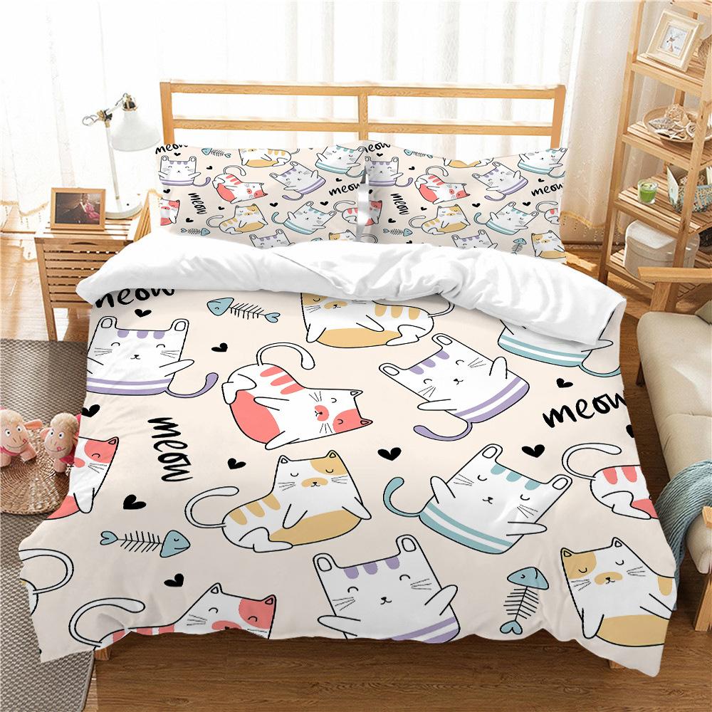Bedding Two Or Three-Piece Set Cute Cat Series Polyester