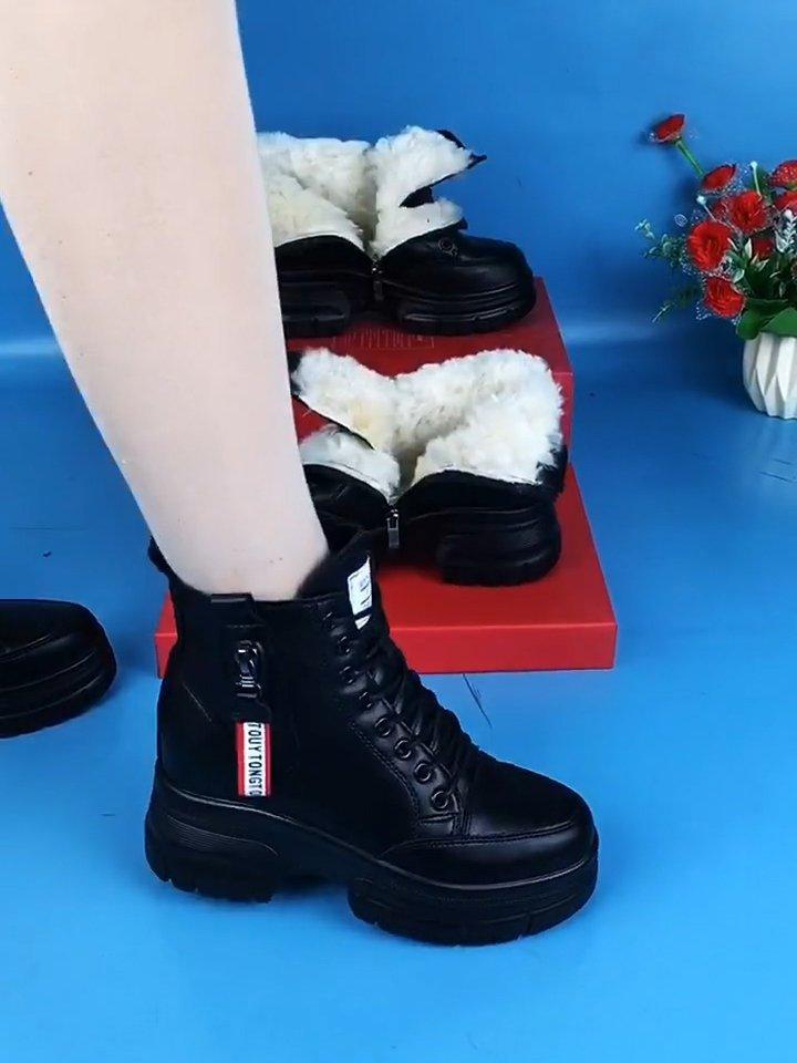 Popular Soft Leather Non-slip Snow Boots Women's 2025 New Winter Velvet Thickened Warm Martin Boots Platform Cotton Shoes