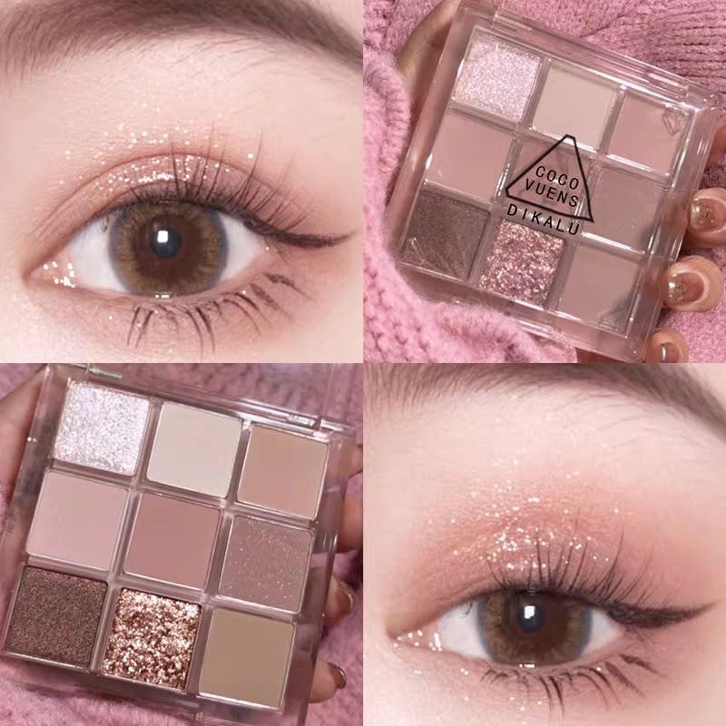 Nine-Pan Glitter Eyeshadow Palette Waterproof Pearlescent Matte Warm Brown Milk Tea Earth Tones Daily Light Makeup Student Affordable Price
