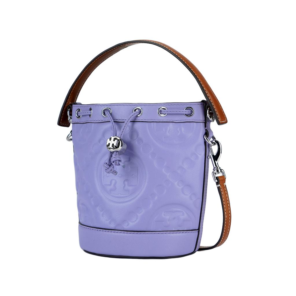 Tory Burch Letter Combination Embossed Napa Leather And Calfskin Bucket Bag Mini Women bags Purple 153113-501