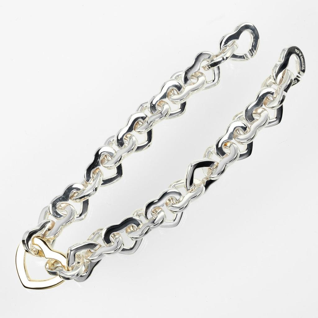 TIFFANY&Co. Heart link Bracelet Wrist Size6.4" Silver925/K18 yellow gold 33.79g Women Used
