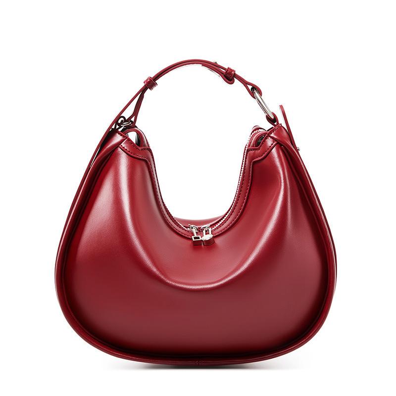 Niche Design Crescent Bag Genuine Leather Underarm Bag for Women 2025 New Simple High-end Single Shoulder Crossbody Versatile Women s Bag вино красного