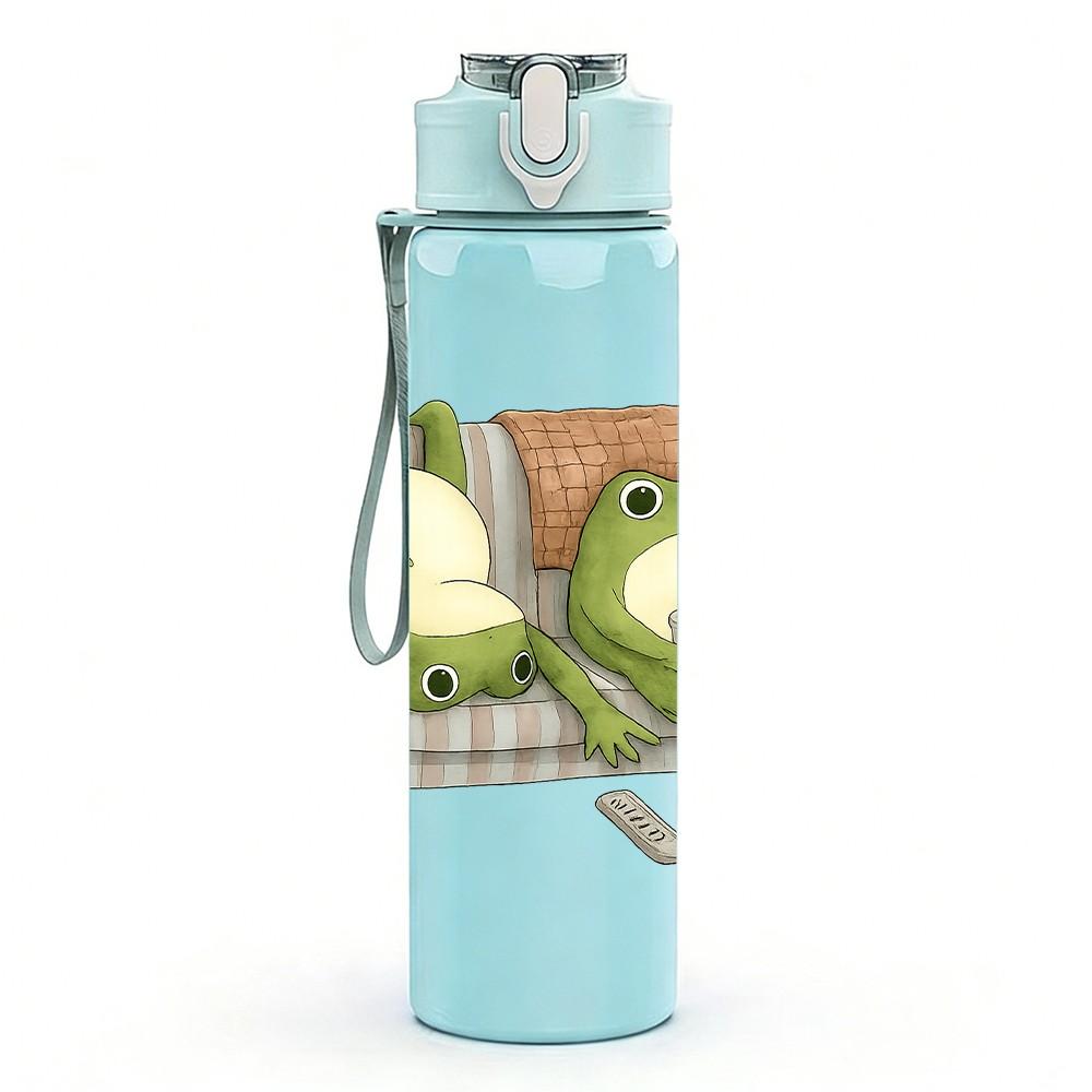 1PC Sofa Twin Relaxed Frogs 750ml Color Plastic Sports Water Bottle Leakproof Flip Straw Lid Suitable for Sports Office Home Use