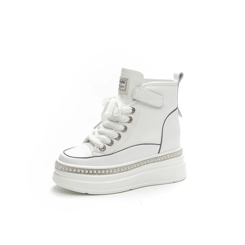 Fashion Women's Leather Shoes Spring and Autumn New Muffin Women Shoes with High Heels and Thick Soles Inside To Increase High Top Shoes