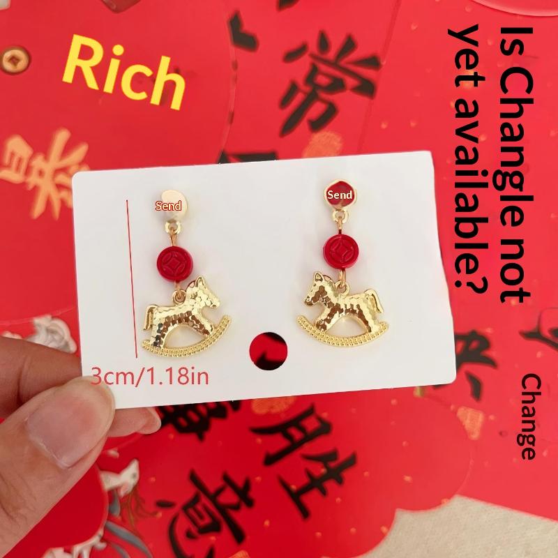 Lucky Little Horse Earring Drop Zodiac Horse Earring Charms New Year Mascot Red Pony Earrings Fashion Jewelry For Women Gift