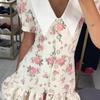 LYRIA Print Puff Sleeves Ruffled Dress Women's V-Neck High Waist Pearl Buttons Mini Dress Female Casual Vacation Fashion Dress